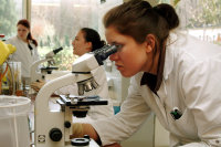 MTA-Schülerin beim Mikroskopieren